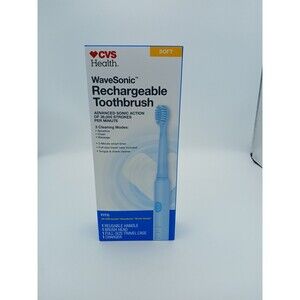 CVS Health WaveSonic Rechargeable Toothbrush  Soft Blue 3 Cleaning Modes Case